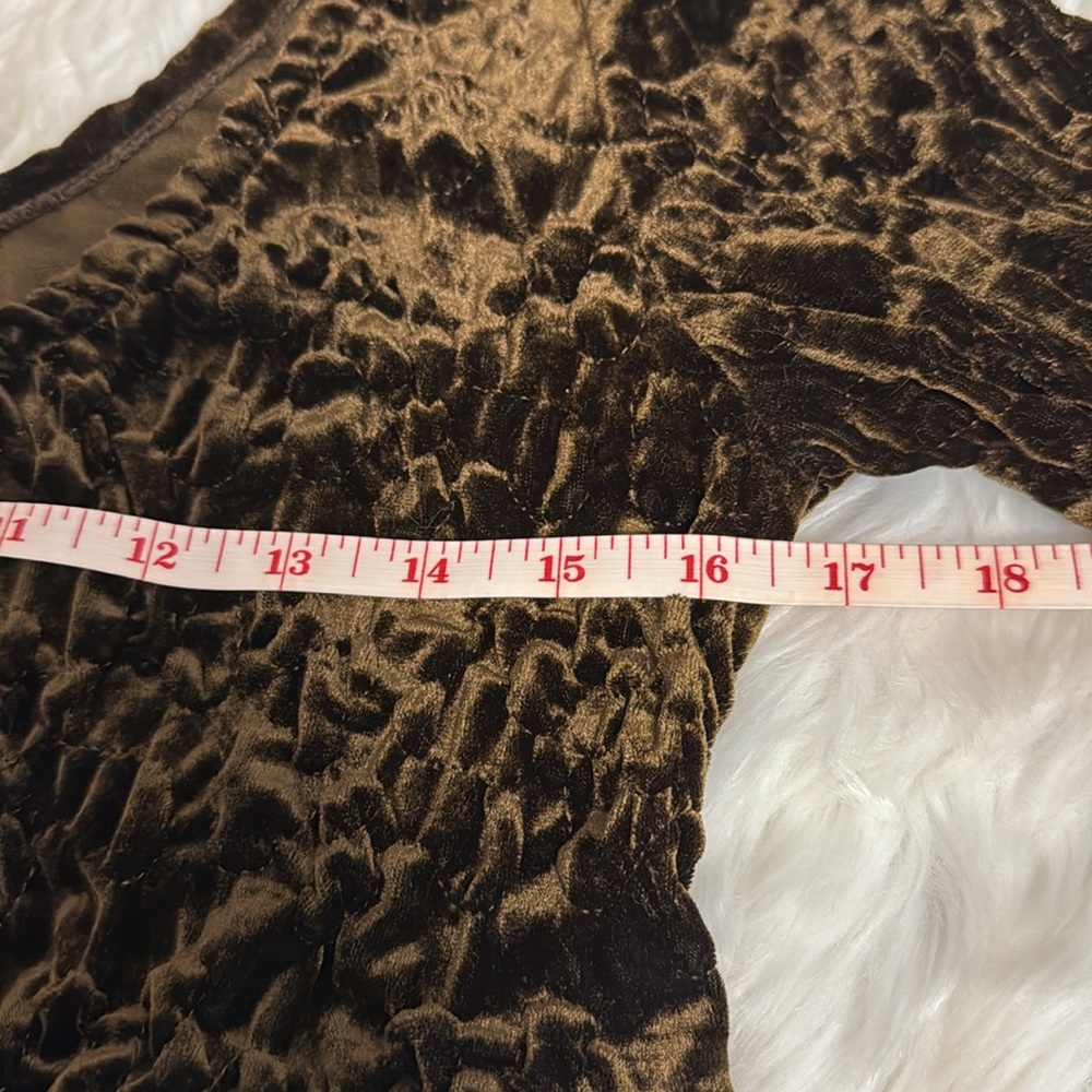 Vintage 90s MGR Velvet Empire Smocked Brown Mini Dress Women Size M - Picture 9 of 11
